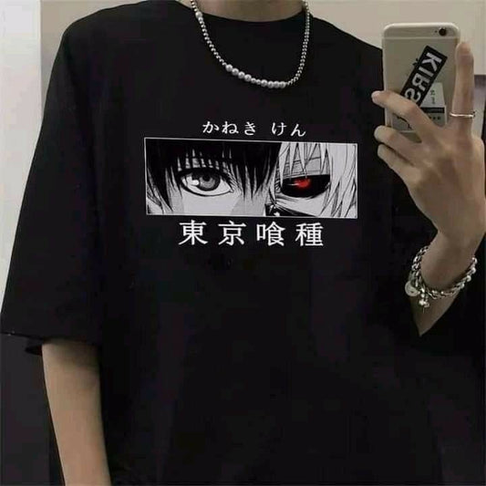 Tokyo Ghouls Anime Drop Shoulder Oversized Round Neck Cotton T-shirt