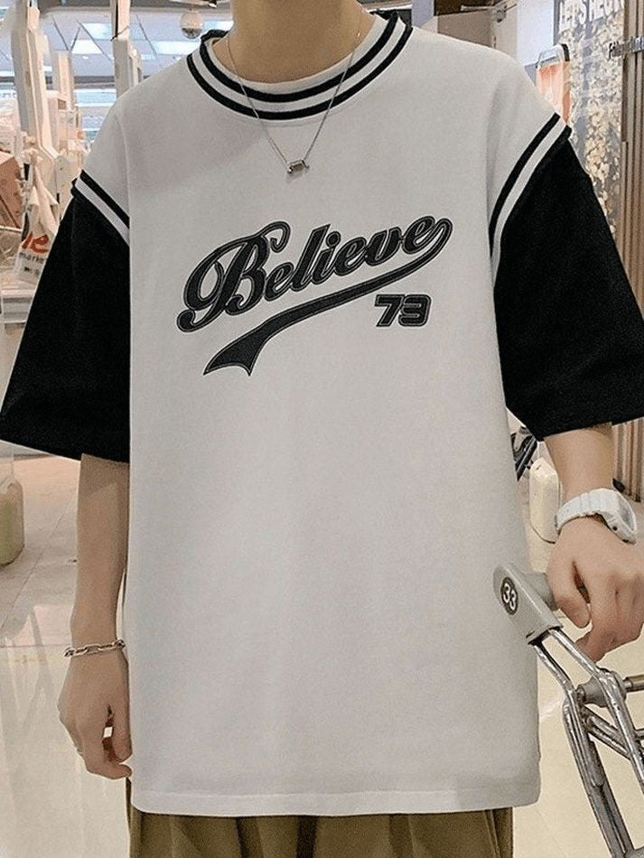 New Trendy Hong Kong Style Believe Printed Oversized T-shirt For Mens