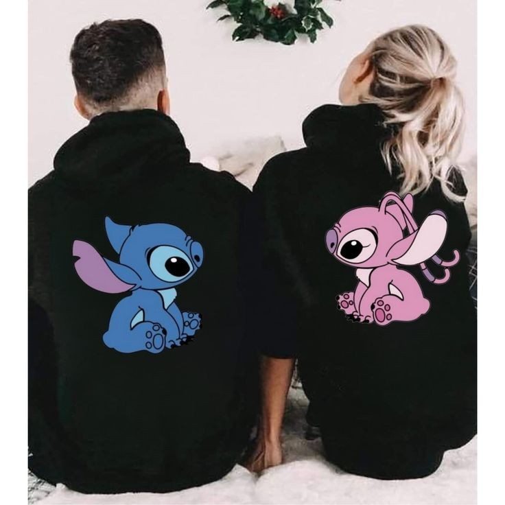 Angel & Stitch Black Couples Matching Hoodie For Men & Women - pack of 2