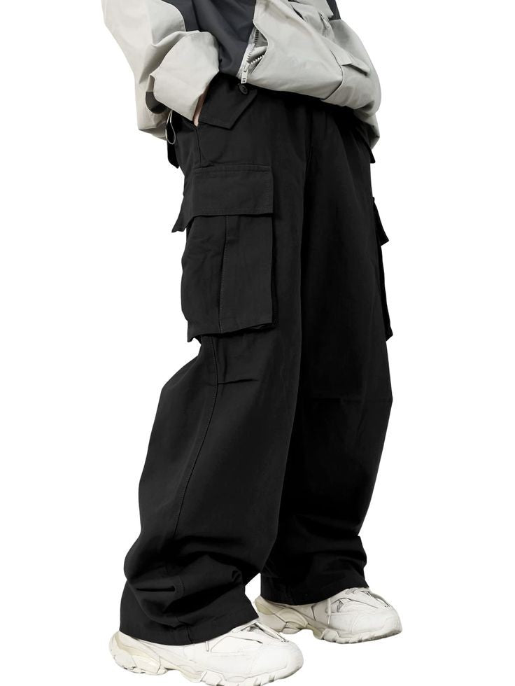 Techwear Black Flap Pocket Baggy Loose Fit Harajuku Fashion Streetwear Cargo Pant For Mens