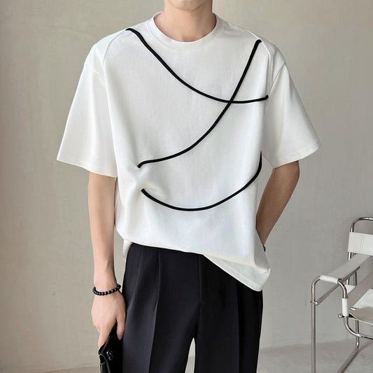 New Trendy Summer Korean Fashion Style Oversized Drawstring Half Sleeve Round Neck T-shirt For Mens