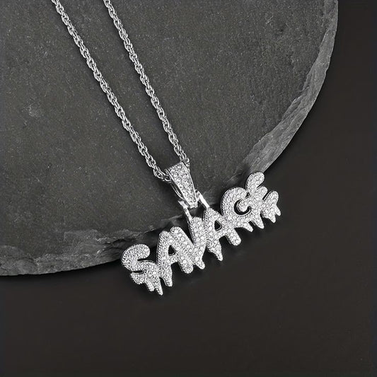 Sterling Silver Ice Out Diamond Savage Pendent With Stainless Steel Ropeless Chai Hip Hop Necklace Chain