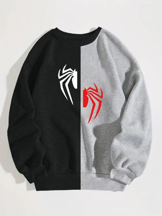 Vintage Spider man Printed Colour Block Inspired Drop Shoulder Oversized Casual Sweatshirt For Men Women