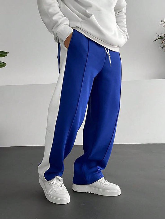 Menswear Royal Blue Side Strip Baggy Relaxed Fit Straight Wide Leg Joggers pant For Daily Wear