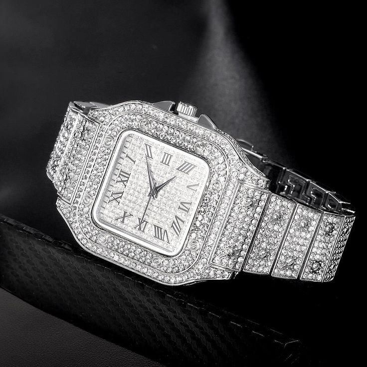 Luxury Square Full Ice Diamond Watch For Mens Fashion Bling Ice Out Diamond Watch - Imported