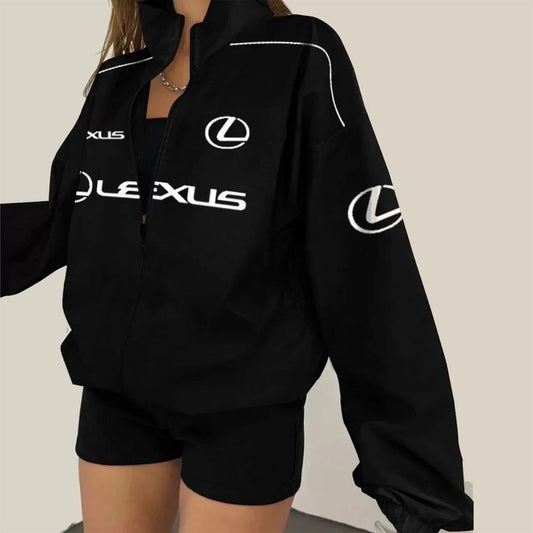 New vintage Lexus embroidery racing jacket featuring a retro motorsport design with detailed logo embroidery. The jacket combines stylish elements and high-quality materials, perfect for car enthusiasts and fans of classic racing fashion, showcasing a vibrant color palette and a comfortable fit.