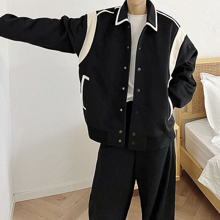 Vintage Lapel Collar Harajuku Winter Varsity Jacket Men Fashion Spring Outfits Jacket