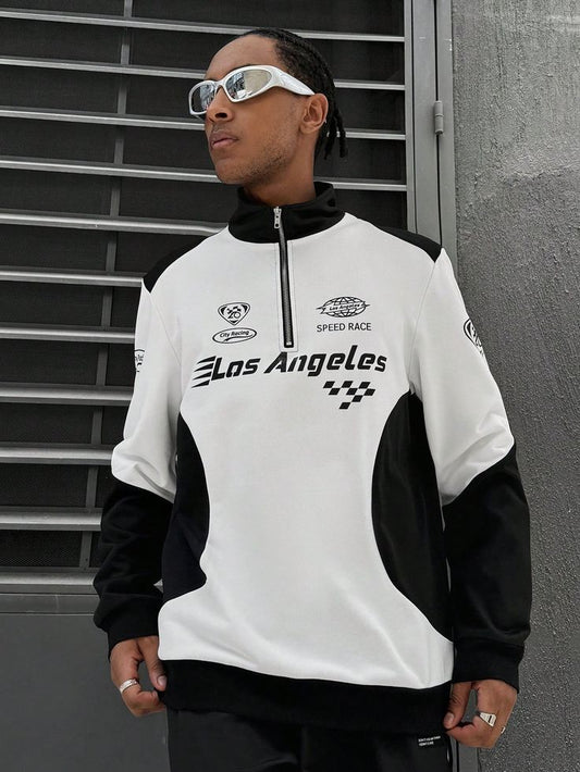 Los Angeles Racing Oversized Fashion Zip Stand Collar Full Sleeve Sweatshirt For Mens