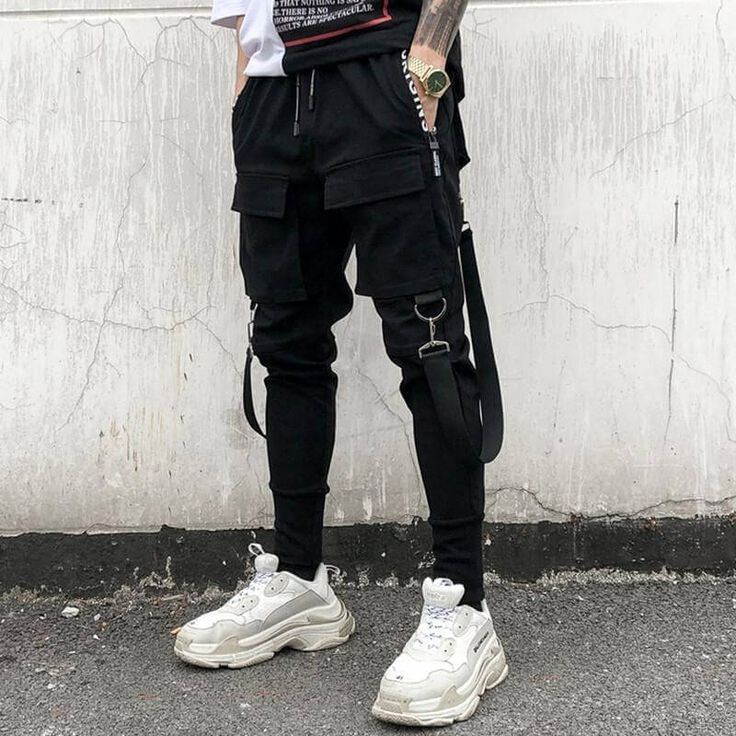 Black Tactical Utility Techwear Cargo Pant Multi Pocket Harajuku Fashion Streetwear Cargo Pant For Mens