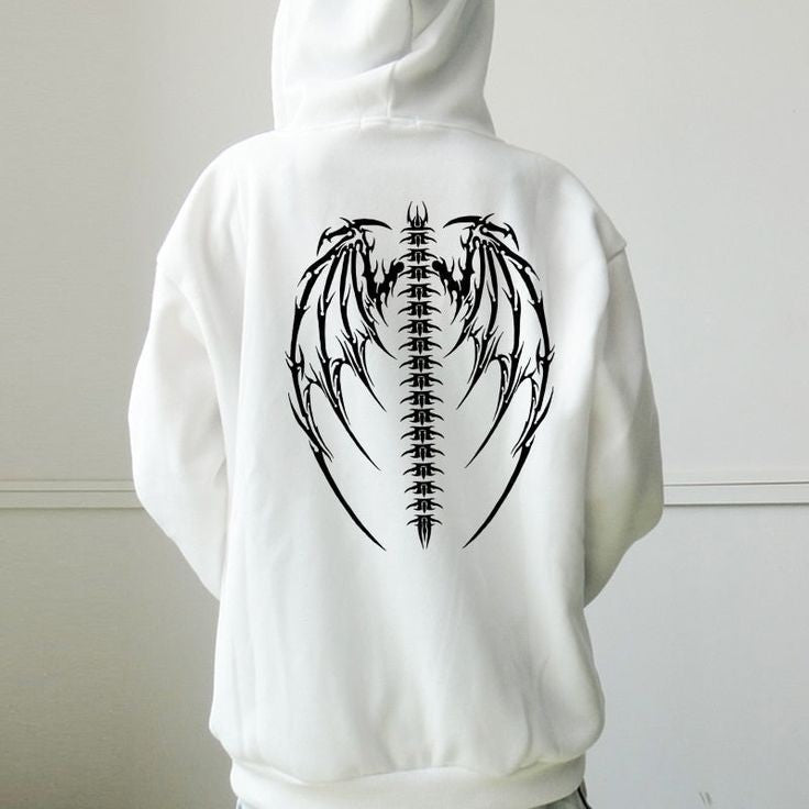 Aesthetic Skeleton Angels Wing Graphic Printed Fleece Hoodie Unisex