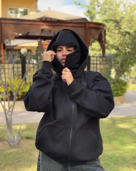 Balaclava Ninja Street Style Double Mask Full Zip Up Hoodie
