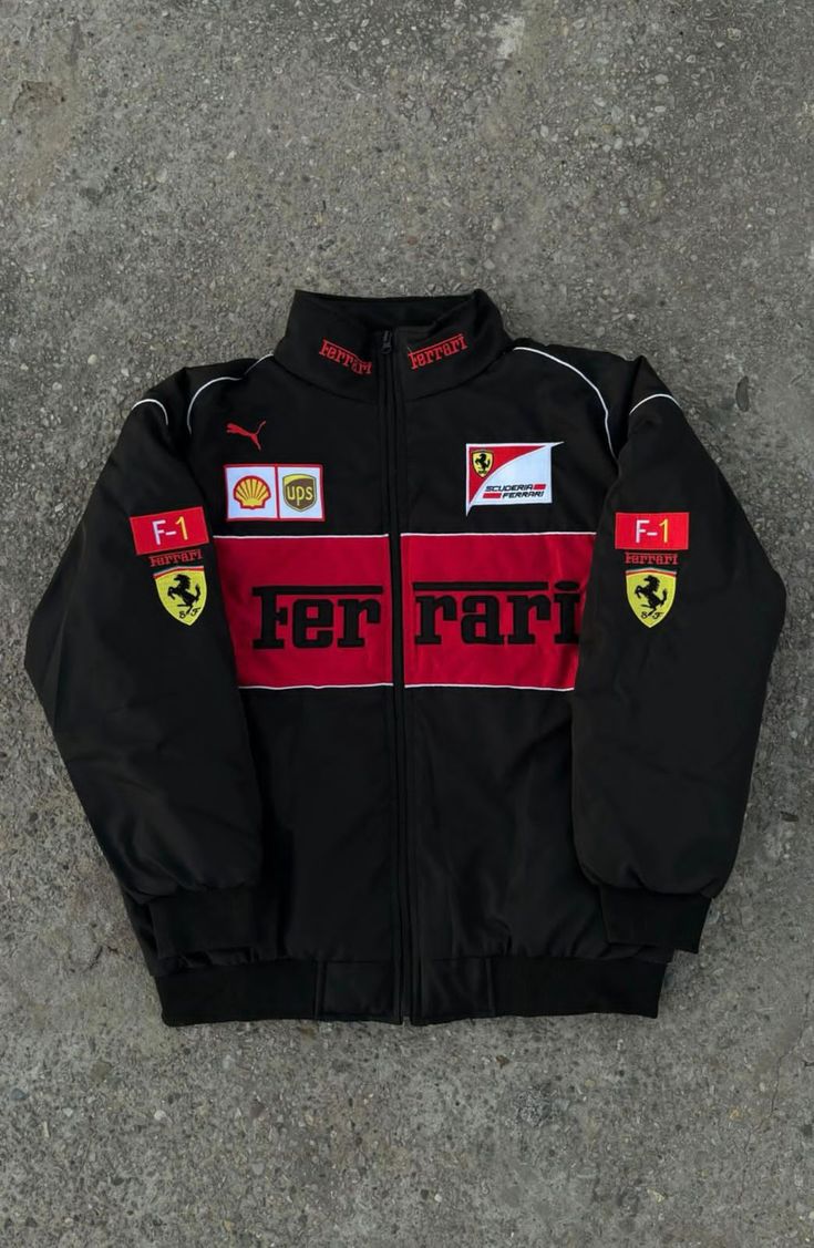 Black Ferrari f1 racing embroidery premium quality jacket 