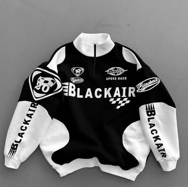 Black and white racing suit with 'Blackair' Retro racing sweatshirt 
