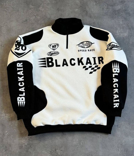 White and black jacket with 'Blackair' Elite Racing sweatshirt 