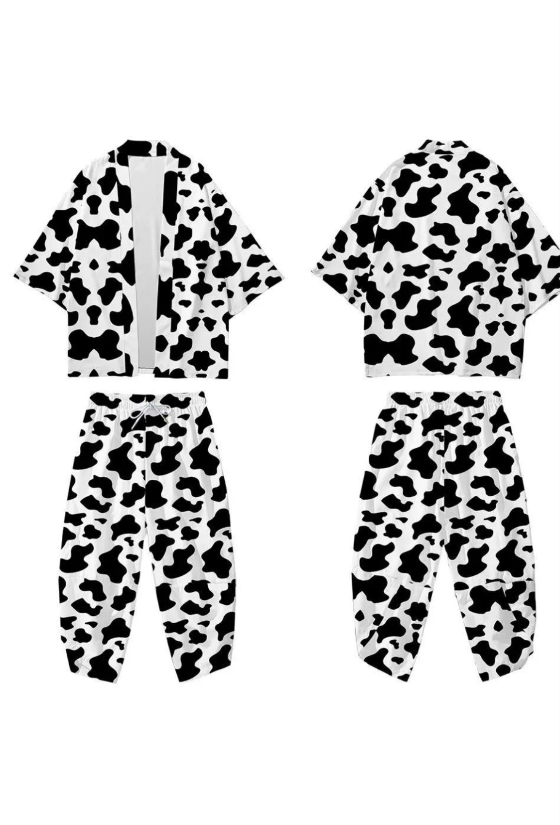 Japanese Vintage Street Style Kimono Cow Pattern Harajuku Cosplay Loose Fit Kinomo For men Women