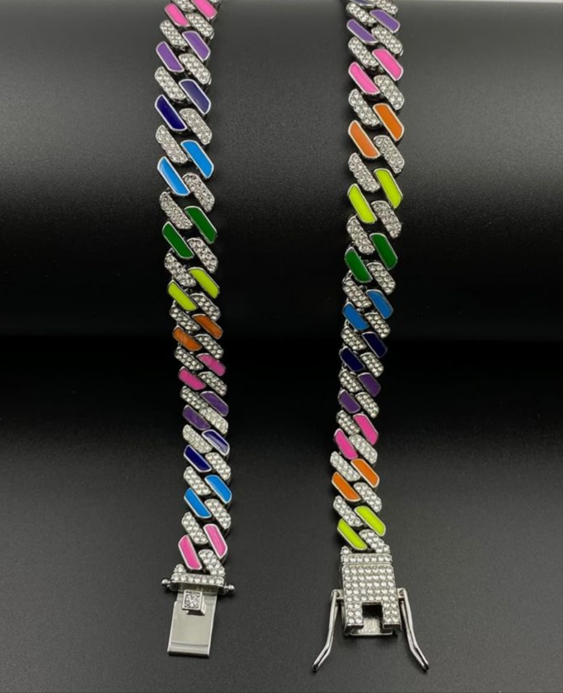 Stylish Ice Bling Multi Colour Half Ice Cuban Link Hip Hop Fashion Necklace Chain For Mens