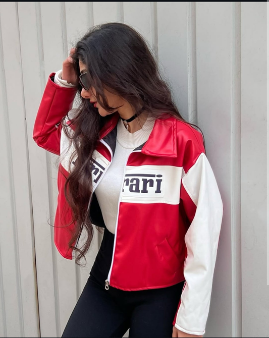 Ferrari F1 Vintage Red & White Retro Racing Jacket