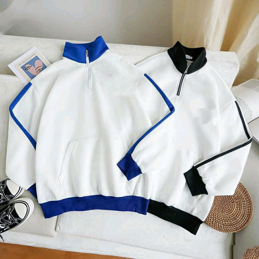 Drop Shoulder Half Polo Zip Sweatshirt