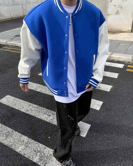 Oversize Leather Sleeve Varsity Jacket