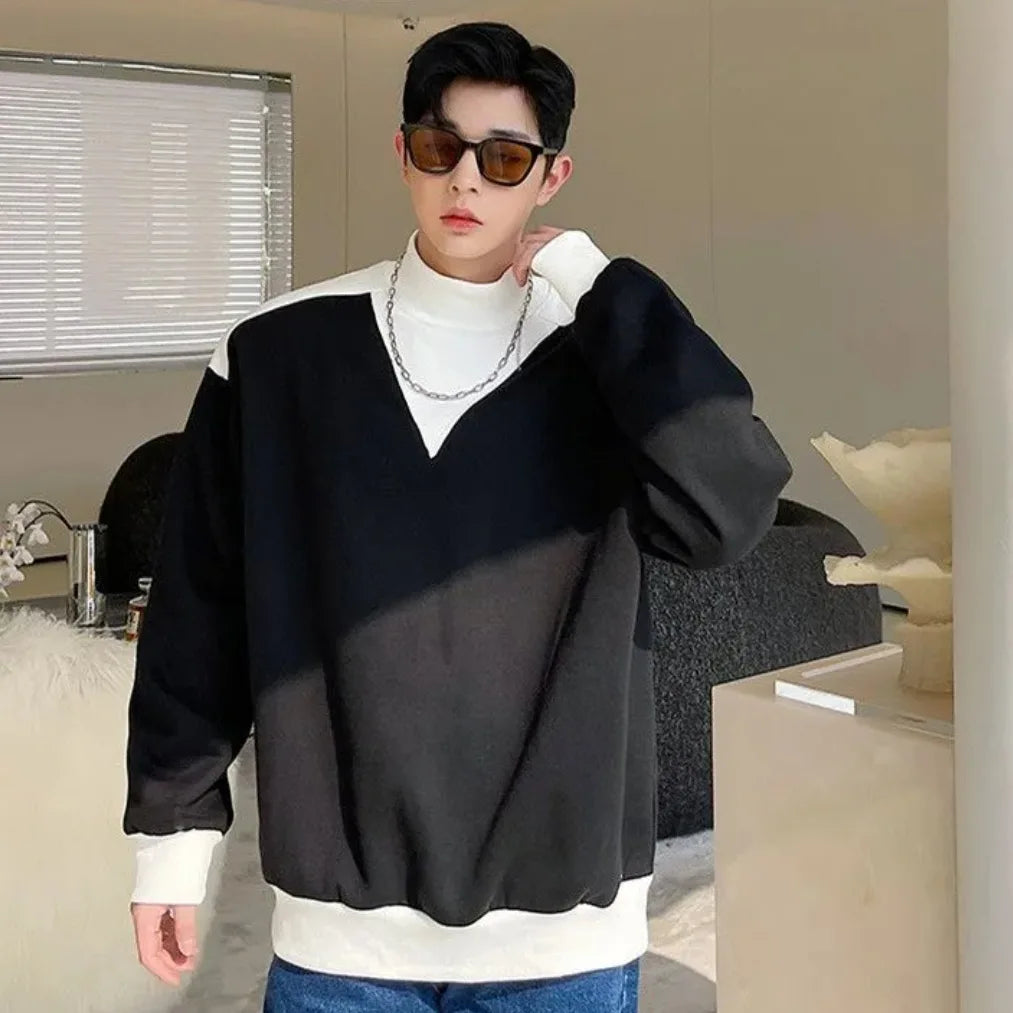 Korean Fashion Y2K Autumn Streetwear High Neck Sweatshirt For mens