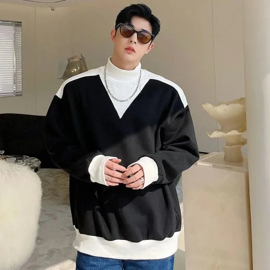 Korean Fashion Y2K Autumn Streetwear High Neck Sweatshirt For mens