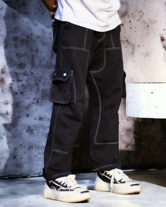 Baggy Straight Fit metal Button Double Stitching Track pant