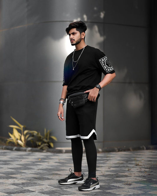 Bandana Patch Half Sleeve Short Suit For Mens