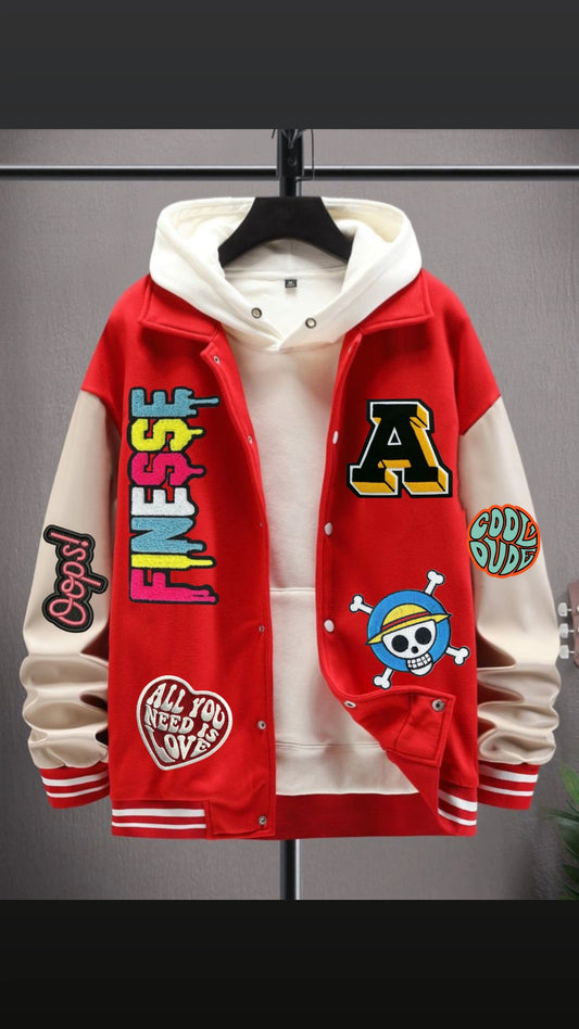 Iconic College Style Oversize Hip Hop Streetwear Patchwork Print Collar Varsity Jacket For Mens