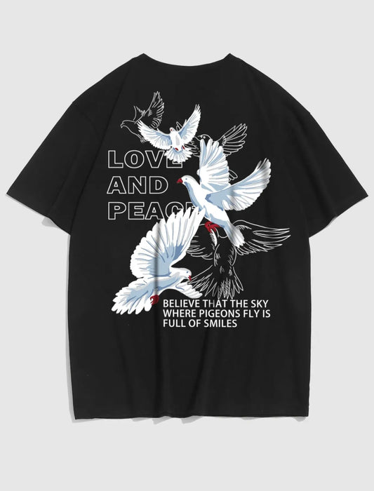 Pigeon Love And Peach Printed Oversize Tshirt