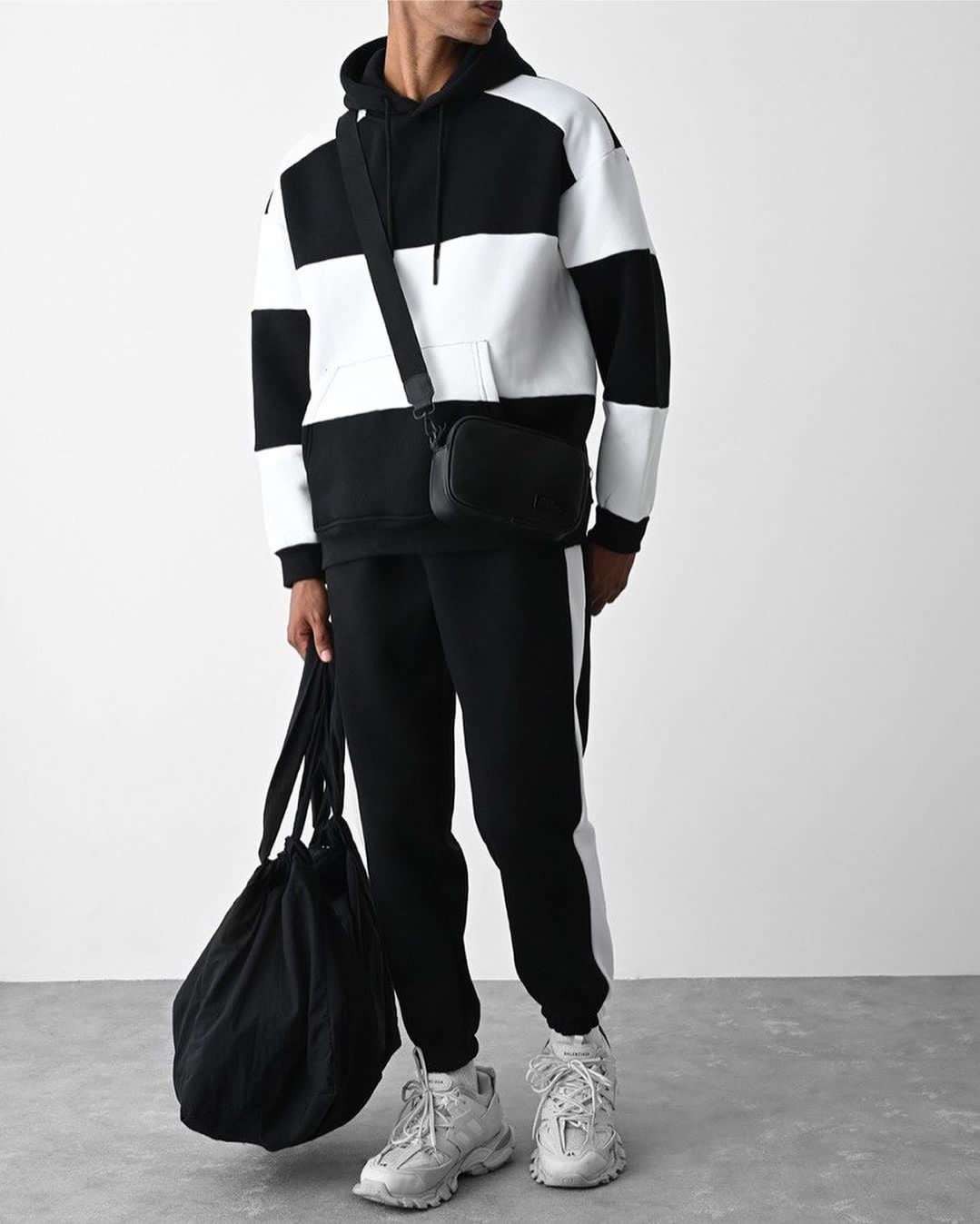 Colour Block Black & White Combo Tracksuit For Mens