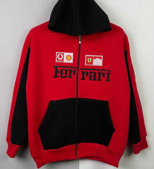 Ferrari F1 Zip Up Oversized Pullover Zipper Hoodie For Classic Racing Style