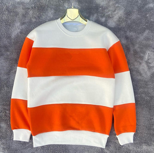 Korean style Oversize Stripe Round Neck Sweatshirt