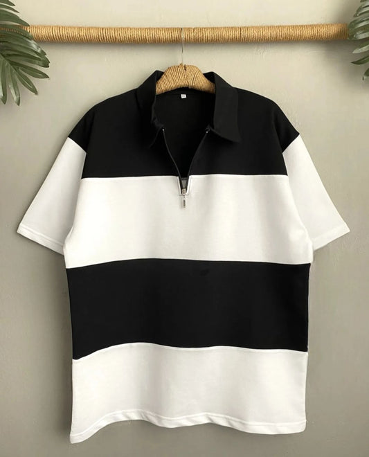 Men's Striped Polo Half Zip Tshirt