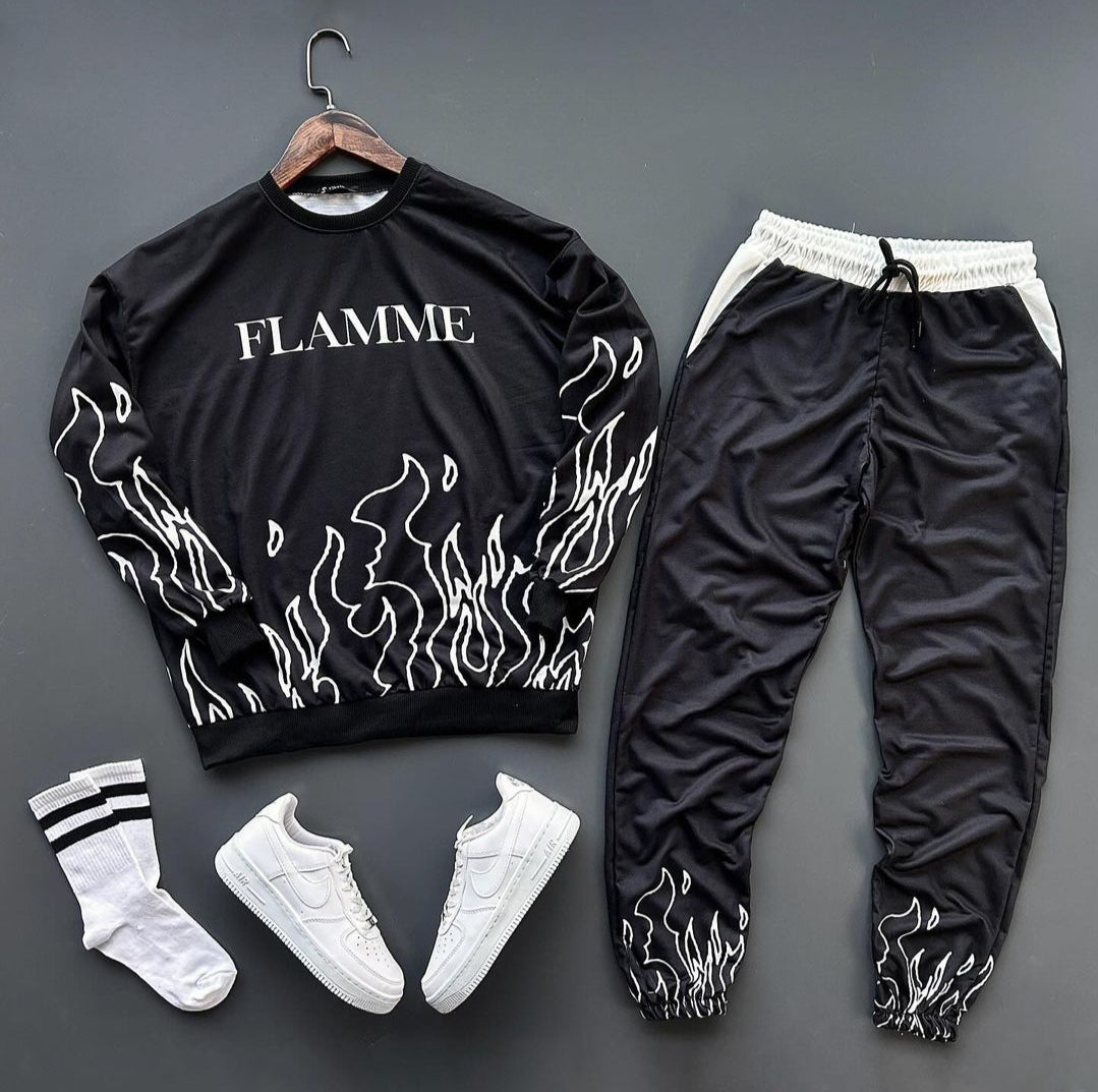 Fire Flame Y2k Harajuku Streetwear Casual Tracksuit For Mens