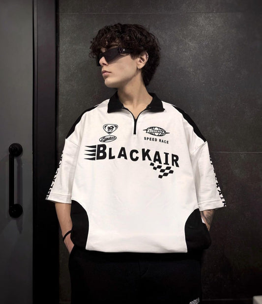 BlackAir Racer Zip Collar Drop Shoulder T-shirt