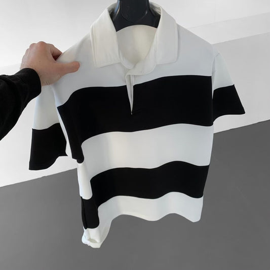 Turkish Style Blockstriped Collar Oversized Sweatshirt