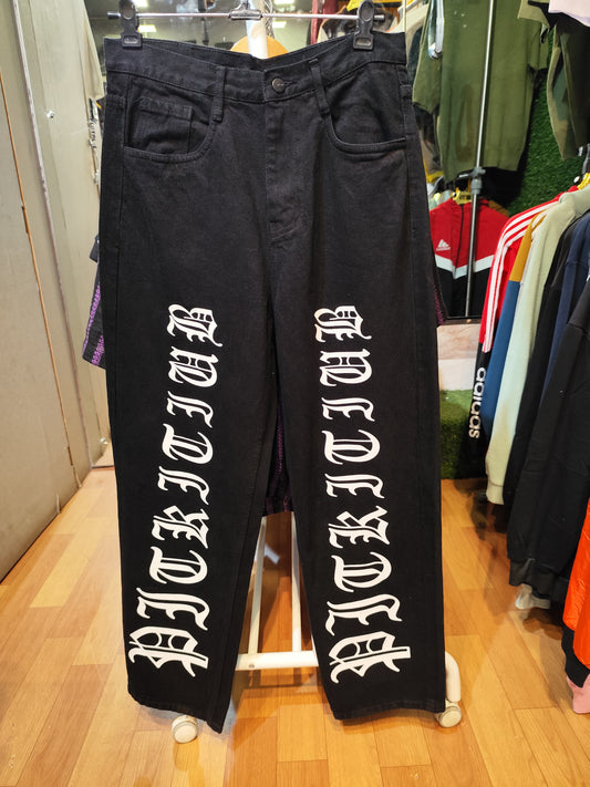 Aesthetic Y2K Letter Printed Wide Leg Straight Fit Baggy Black Jeans