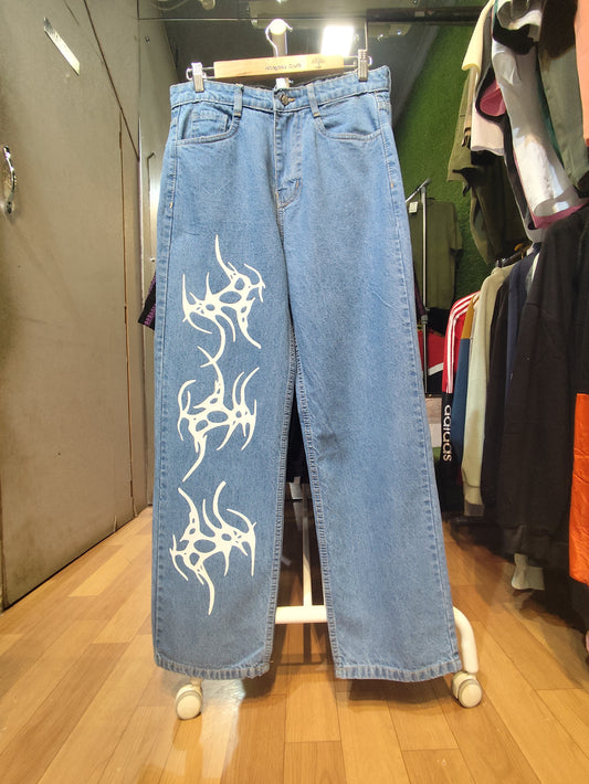 Aesthetic Harajuku Y2K Wide Leg Tattoo Graphic Printed Jeans