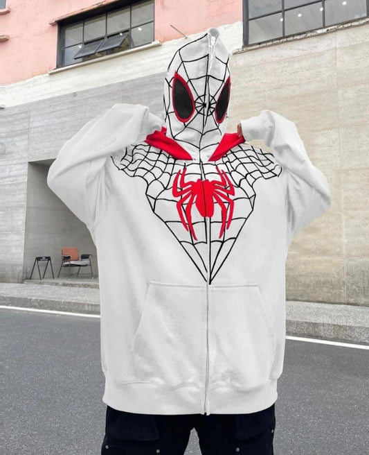 Men's white Spiderman full zip-up hoodie, limited edition. 
