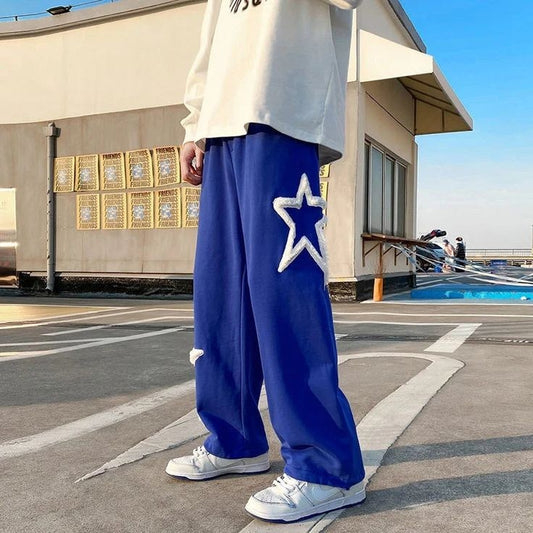 Stylish Furr Rope Star Patch Casual Pant Hip Hop Korean Fashion Streetwear Joggers Sweatpants For Mens