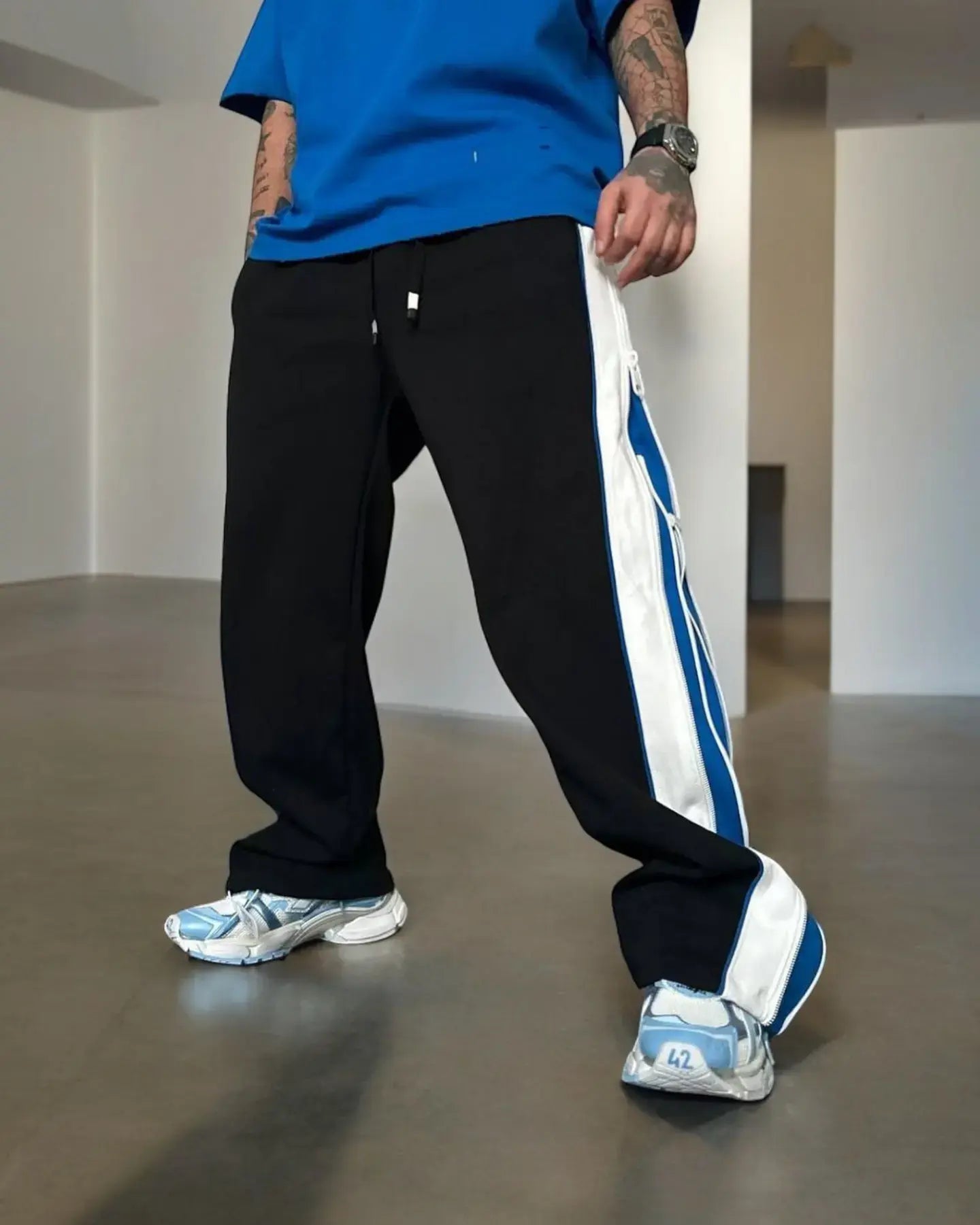 Vintage Relax Fit Wide Leg With Double Zip Baggy Sweatpants Joggers Fo shoppingfactory23