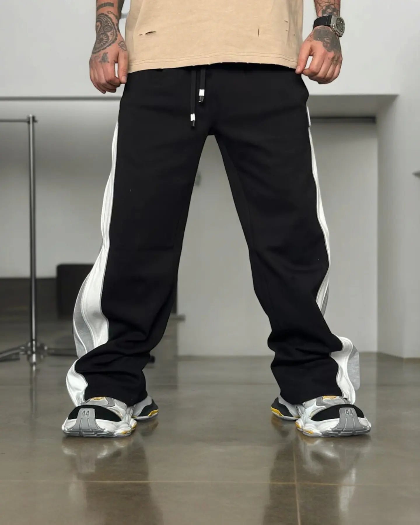 Y2K Retro Fashion High Street Fashion Double Zip Wide Leg Baggy Sweat Joggers Pant For Mens