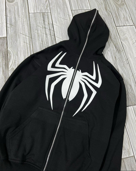 Vintage Black Spider man Full Zip Up Y2K Fashion Unisex Zipper Hoodie - limited edition For Marvel Fans