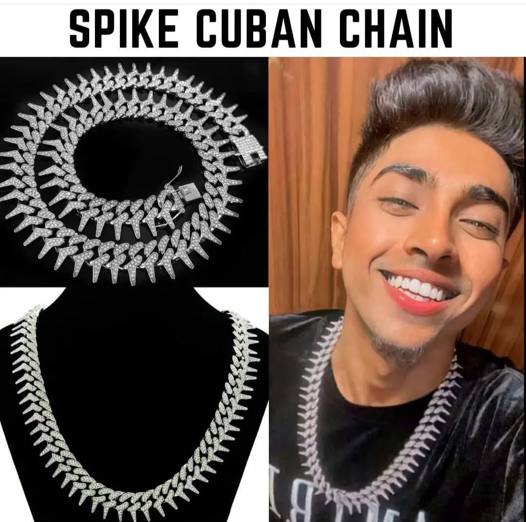 Mc Stan Cuban Link Spike Chain Diamond Silver Plated Necklace Hip Hop Chain For Mens