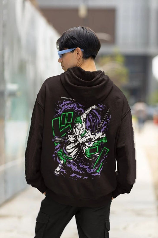 Zoro The King Of Hell / One Piece /Anime Graphic Printed Oversized Hoodie For Mens