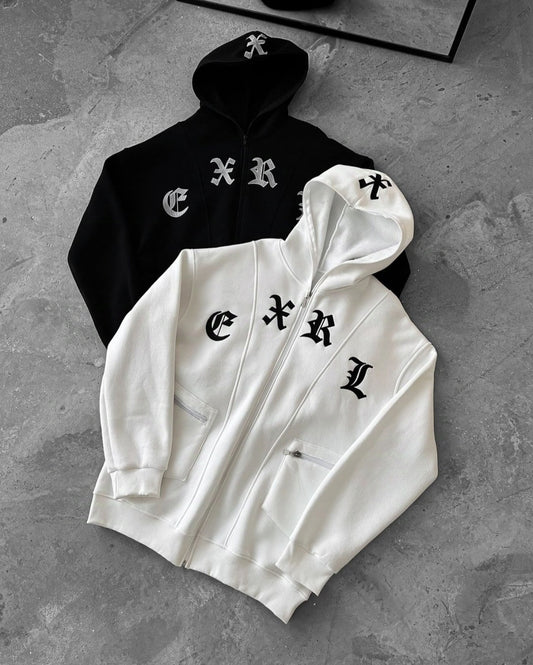 Exclusive Y2K Retro Harajuku Hip Hop Streetwear Embroidery Gothic Oversized Zip Up Hoodie For Mens Women