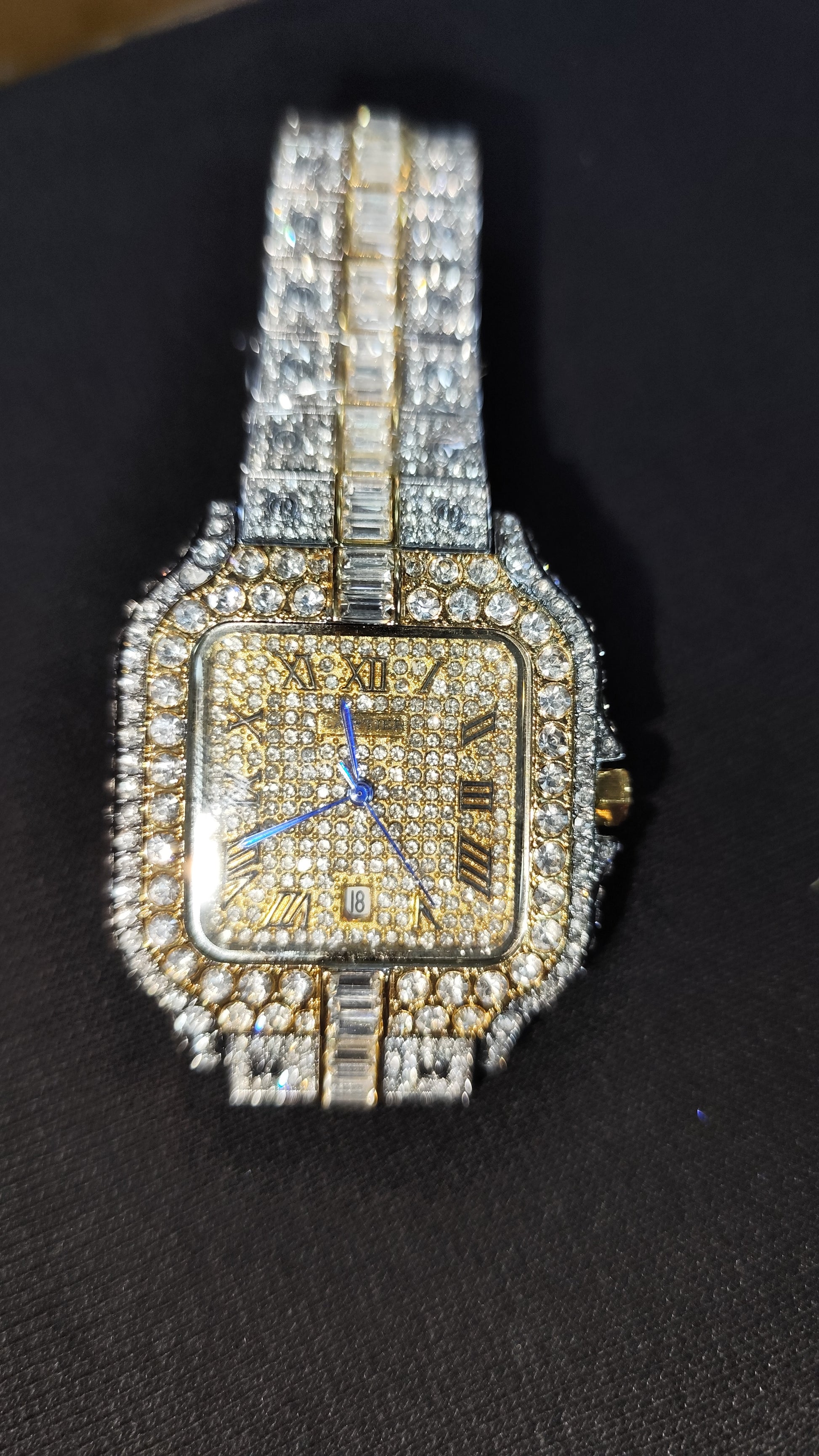 Luxury Premium Quality Ice Square Diamond Roman Numerals Watch For Men's