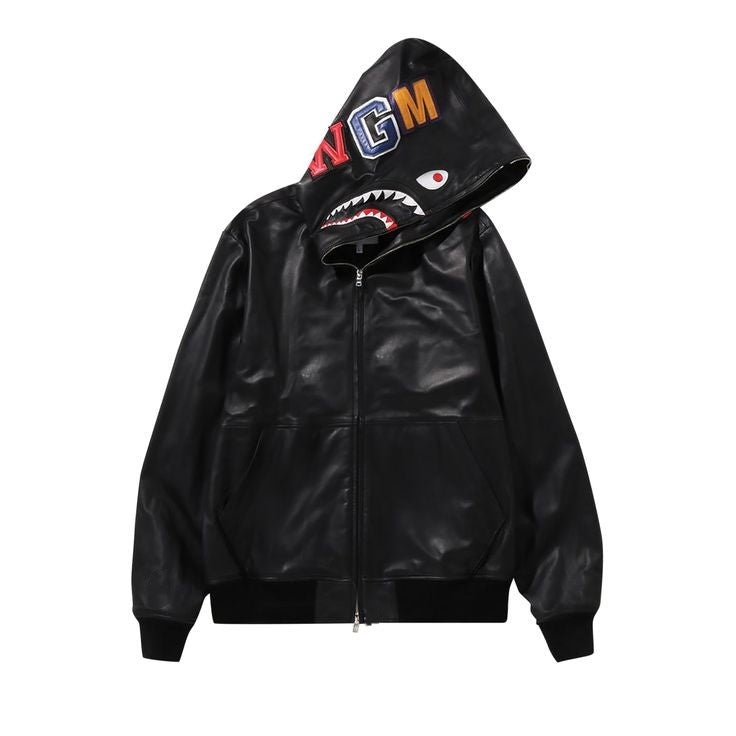 Y2K Bape Vegan Leather Full Zip Up Zipper Jacket For Men's