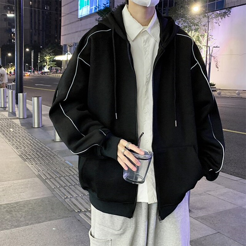 Korean Fashion Y2K Reflective Stripe Teachwear Comfort Fit Oversized Zipper 