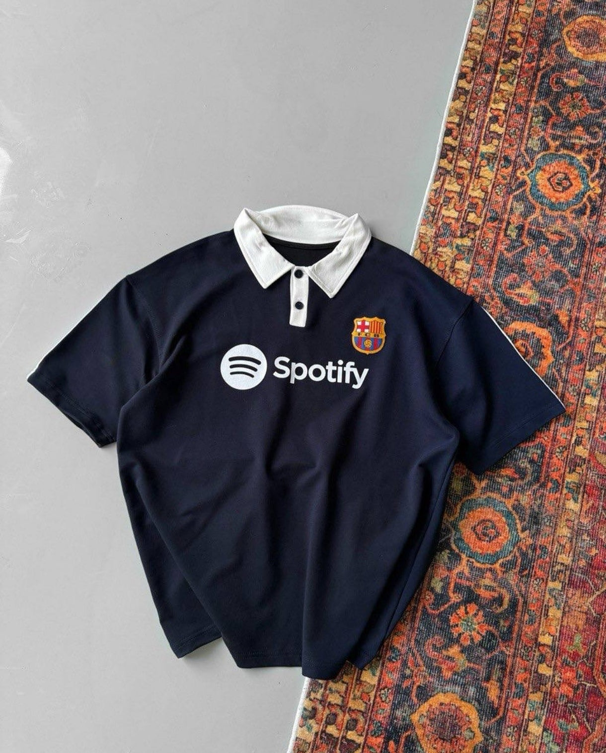 FC Barcelona x Spotify men's retro-style polo shirts in navy blue